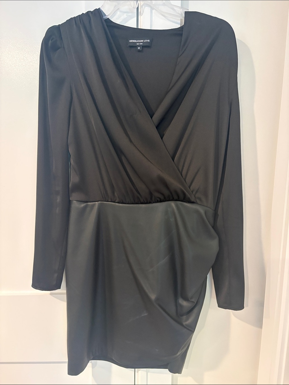 Generation Love Miley Black Long-Sleeve Faux-Leather Wrap Mini Dress Size XS